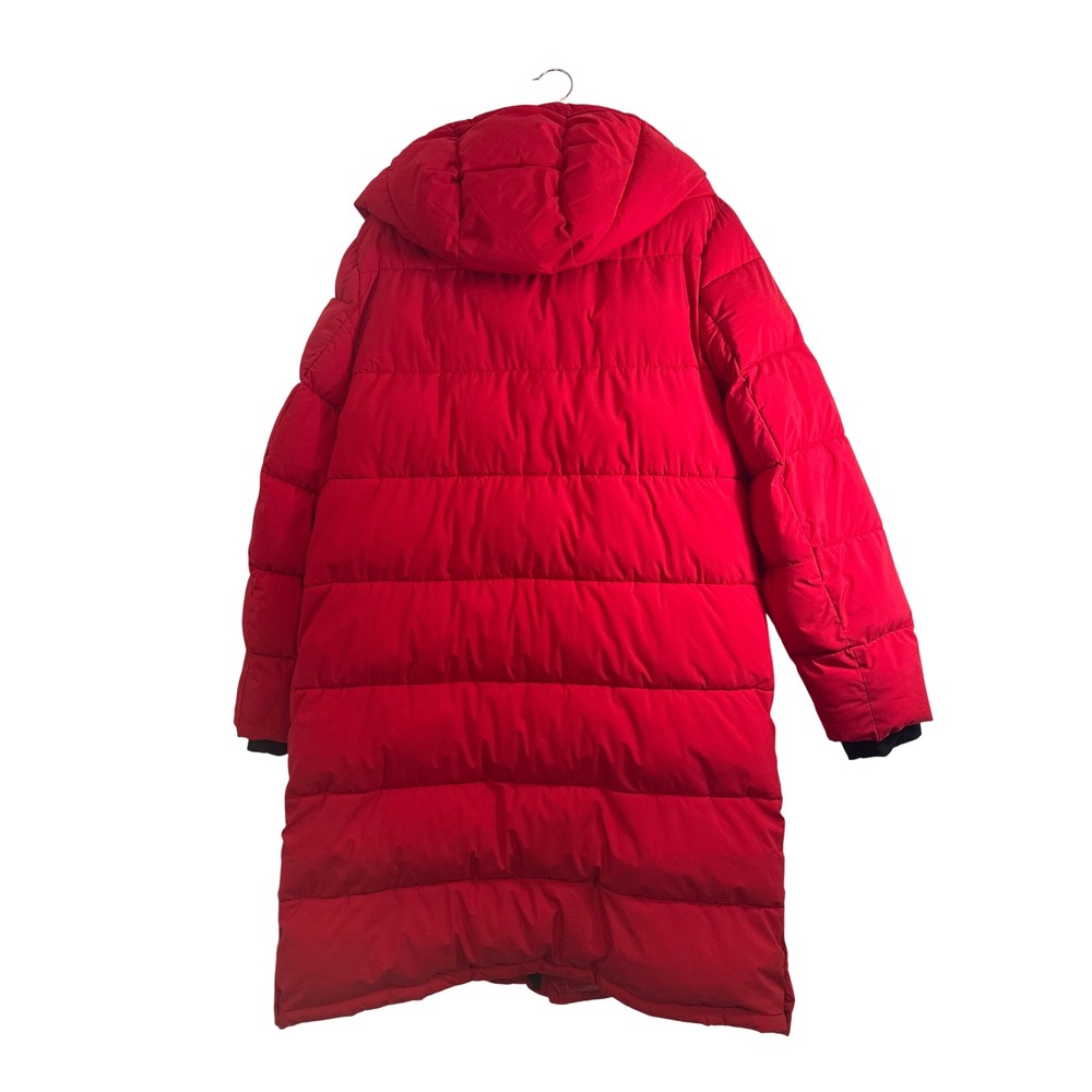 BCBGMAXAZRIA Womens Red Hooded Longline Puffer Coat Eco Friendly Fill Large - Picture 2 of 9